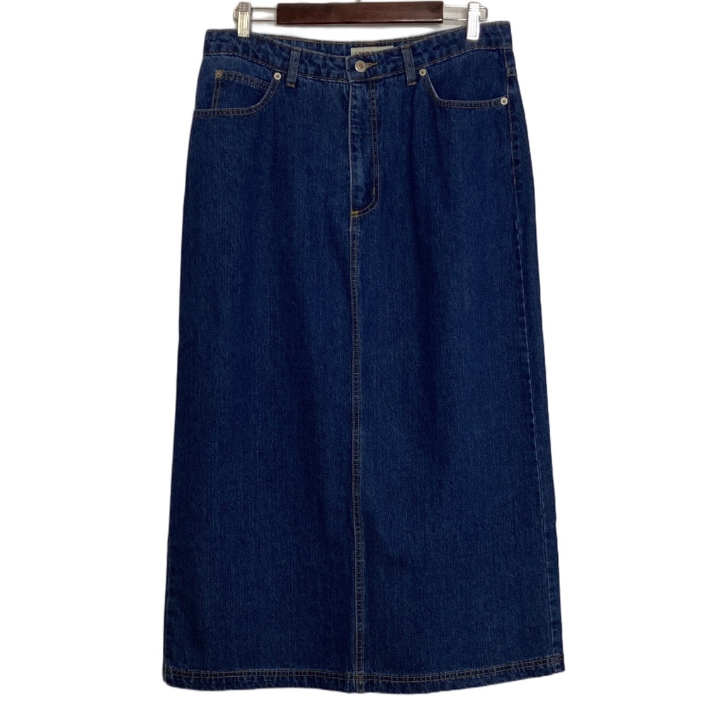 Vintage Jean Skirt Womens 14 Dark Blue Denim A Line Midi Y2K 90s Back Slit